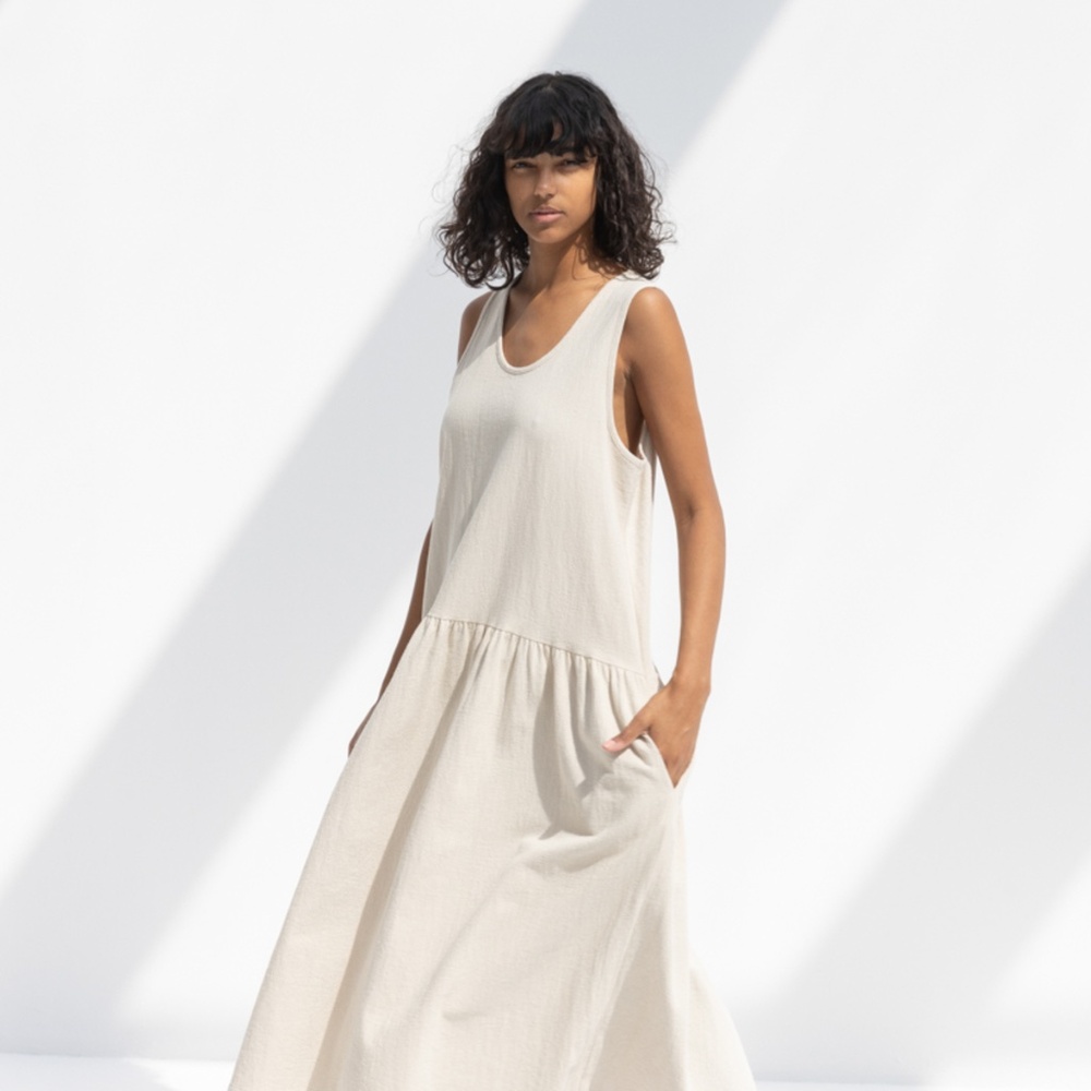 Black Crane Tank Dress in Cloud